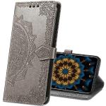 Graue Samsung Galaxy A80 Hüllen Art: Geldbörsen mit Mandala-Motiv mit Bildern aus Glattleder mit Ständer klein 