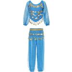 Himmelblaue Bauchtänzerinnen-Kostüme mit Pailletten für Kinder Größe 134 