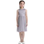 Graue Bestickte Elegante Ärmellose Kinderfestkleider mit Reißverschluss aus Chiffon für Mädchen Größe 116 