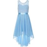 Hellblaue Bestickte Elegante Ärmellose Kinderfestkleider mit Reißverschluss aus Chiffon für Mädchen Größe 164 