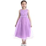 Lavendelfarbene Bestickte Elegante Ärmellose Kinderfestkleider mit Reißverschluss aus Chiffon für Mädchen Größe 140 