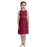 Rote Bestickte Elegante Ärmellose Kinderfestkleider mit Reißverschluss aus Chiffon für Mädchen Größe 152 