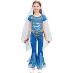 Himmelblaue Bauchtänzerinnen-Kostüme mit Pailletten für Kinder Größe 110 
