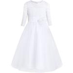 Weiße Blumenmuster Elegante Halblangärmelige Kinderfestkleider mit Reißverschluss aus Mesh Handwäsche für Mädchen Größe 104 