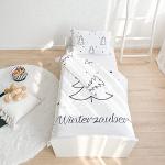 Weiße Sterne Kinderbettwäsche mit Weihnachts-Motiv mit Reißverschluss aus Flanell maschinenwaschbar 135x200 