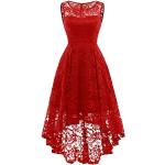 Reduzierte Rote Elegante Rundhals-Ausschnitt Kurze Abendkleider aus Spitze enganliegend für Damen Größe M 
