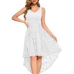 Weiße Elegante Ärmellose V-Ausschnitt Kurze Abendkleider aus Spitze enganliegend für Damen Größe XS für Brautjungfern 