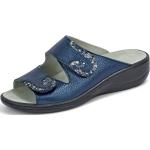 Stahlblaue Mubb Damenclogs & Damenpantoletten mit Klettverschluss in Komfortweite aus Leder mit herausnehmbarem Fußbett Größe 38 