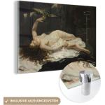 MuchoWow® Glasbilder - Bilder auf Wandbild - Foto auf Glas Frau mit Papagei - Gemälde von Gustave Courbet 60x40 cm Wanddekoration aus Glas - Acrylglasbild - Acrylbilder - Glasfotos