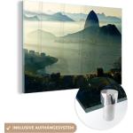 MuchoWow® Große XXL Glasbilder - Bilder auf Wandbild - Foto auf Glas Nebliges Botafogo mit Zuckerhut in Brasilien 150x100 cm Wanddekoration aus Glas - Acrylglasbild - Acrylbilder - Moderner
