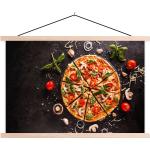 MuchoWow® Textilposter Pizza - Gemüse - Kräuter - Küche - Industrie 120x80 cm mit holzfarbenen Rahmen - Aufhängeset