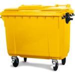 Müllcontainer aus Kunststoff, gelb, 1073 mm x 1354 mm x 1373 mm, 1100 Liter Volumen, fahrbar, mit Schiebedeckel
