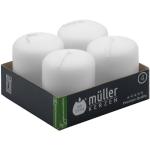 Müller Stumpenkerzen - Set mit 4 Säulenkerzen - Farbe Weiß - 48 x 62 mm - Lange Brenndauer: 10 stunden - Tropffrei Wachskerzen, Ohne Duft - RAL Qualität
