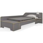 Anthrazitfarbene Industrial Betten mit Bettkasten Geölte aus Massivholz höhenverstellbar 90x200 