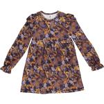 Fliederfarbene Langärmelige Müsli Bio Nachhaltige Druckkleider & bedruckte Kinderkleider mit Rosenmotiv mit Rüschen aus Jersey Größe 104 