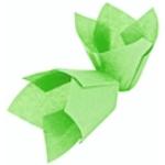 Grüne Runde Papierbackformen mit Tulpenmotiv aus Papier 