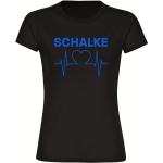 multifanshop Damen T-Shirt - Schalke - Herzschlag, schwarz, Größe L