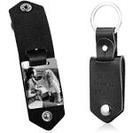 MunkiMix Personalisierter Schlüsselanhänger aus Leder Geschenke für Männer Freund Vater, Foto Datum Name Schlüsselanhänger für den Vatertag Schwarzes Leder Schwarz-Weiß