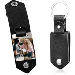 MunkiMix Personalisierter Schlüsselanhänger aus Leder Geschenke für Männer Freund Vater, Foto Datum Name Schlüsselanhänger für den Vatertag Schwarzes Leder Farbfoto