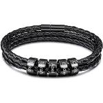 Schwarze Geflochtene Munkimix Lederarmbänder mit Gravur aus Leder personalisiert für Herren zum Valentinstag 