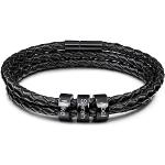 Schwarze Geflochtene Munkimix Lederarmbänder mit Gravur aus Leder personalisiert für Damen zum Valentinstag 
