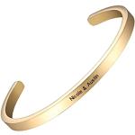 MunkiMix Personalisiertes Namensarmband für Frauen, Edelstahl Custom ID Armband Armreif mit Geburtsstein (Stil C: Gold)