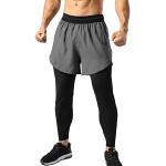 Muscle Alive Herren 2 in 1 Kompressions Leggings Laufhosen Workout Shorts Handytaschen Jogginghose Hosen Dunkelgrau S