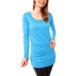 Blaue Unifarbene Langärmelige Muse Rundhals-Ausschnitt Longshirts aus Jersey für Damen Größe L für den für den Frühling 