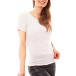 Reduzierte Cremefarbene Unifarbene Kurzärmelige Muse Rundhals-Ausschnitt T-Shirts durchsichtig aus Mesh für Damen Größe S 