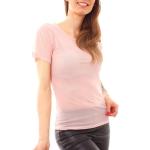 Rosa Sexy Kurzärmelige Muse Rundhals-Ausschnitt T-Shirts durchsichtig aus Mesh für Damen Größe S 