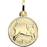 Goldene Runde Stier-Anhänger mit Sternzeichen-Motiv vergoldet aus Gelbgold mit Zertifikat für Kinder 