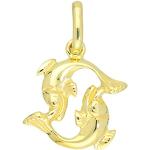 Goldene Fische-Anhänger mit Sternzeichen-Motiv vergoldet aus Gold 14 Karat handgemacht für Damen 