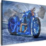 Blaue Kunstdrucke XXL mit Motorradmotiv handgemacht 80x120 1-teilig 
