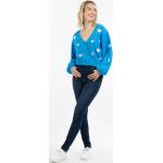 Reduzierte Blaue MyMo V-Ausschnitt Damencardigans mit Herz-Motiv mit Fransen Größe XS für den für den Winter 