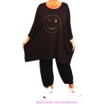 Schokoladenbraune Oversize Emoji Smiley Jerseyshirts mit Strass aus Jersey für Damen 