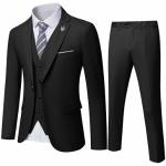 MY'S Herren 3-teiliger Slim Fit Anzug, Ein-Knopf-Jacke, Blazer, Weste, Hose Set und Krawatte, Schwarz, XX-Large
