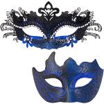 Reduzierte Royalblaue Venezianische Masken mit Strass für Herren 