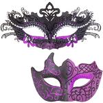 Reduzierte Purpurne Venezianische Masken mit Strass 