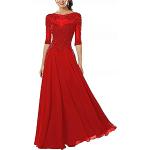 Rote Bestickte 3/4-ärmelige Maxi Lange Abendkleider aus Chiffon für Damen Übergrößen für die Braut 