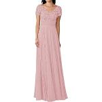 Rosa Bestickte Kurzärmelige Maxi V-Ausschnitt Lange Abendkleider aus Chiffon für Damen Größe L für Hochzeitsgäste 
