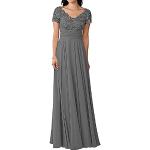 Graue Bestickte Kurzärmelige Maxi V-Ausschnitt Lange Abendkleider aus Chiffon für Damen Übergrößen für Hochzeitsgäste 