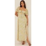 Reduzierte Gelbe Boho Maxi Sommerkleider mit Puffärmeln mit Reißverschluss für Damen Größe XS für Hochzeitsgäste für den für den Sommer 