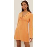Orange Langärmelige NA-KD Mini Sommerkleider mit Reißverschluss aus Leinen für Damen Größe XS 