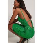 Reduzierte Grüne Mini Spaghettiträger-Kleider mit Fransen aus Polyester für Damen Größe XXL für Partys 