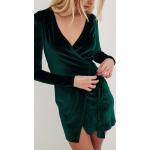 Reduzierte Grüne Langärmelige Mini V-Ausschnitt Samtkleider aus Samt für Damen Größe XXL für Partys für den für den Winter 