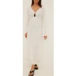 Reduzierte Weiße Maxi V-Ausschnitt Sommerkleider mit Rüschen aus Baumwolle für Damen Größe XS 