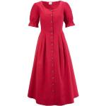 Rote Unifarbene Kurzärmelige Maxi Rundhals-Ausschnitt Sommerkleider mit Puffärmeln mit Knopf für Damen Größe XXL 