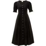 Schwarze Unifarbene Kurzärmelige Maxi Rundhals-Ausschnitt Sommerkleider mit Puffärmeln mit Knopf für Damen Größe XXL für den für den Sommer 