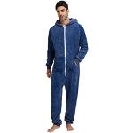 Blaue Unifarbene Langärmelige Pyjamas lang mit Reißverschluss mit Kapuze für Herren Größe XL Weihnachten für den für den Winter 