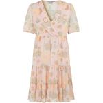 Pastellorange Blumenmuster Mini V-Ausschnitt Minikleider & kurze Kleider aus Polyester für Damen Größe XS 
